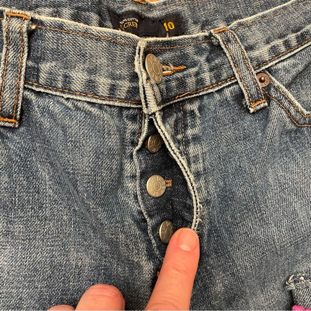 J. Crew Mid-Blue Cropped Jeans with Colorful Embroidered Hem - Picture 11 of 16